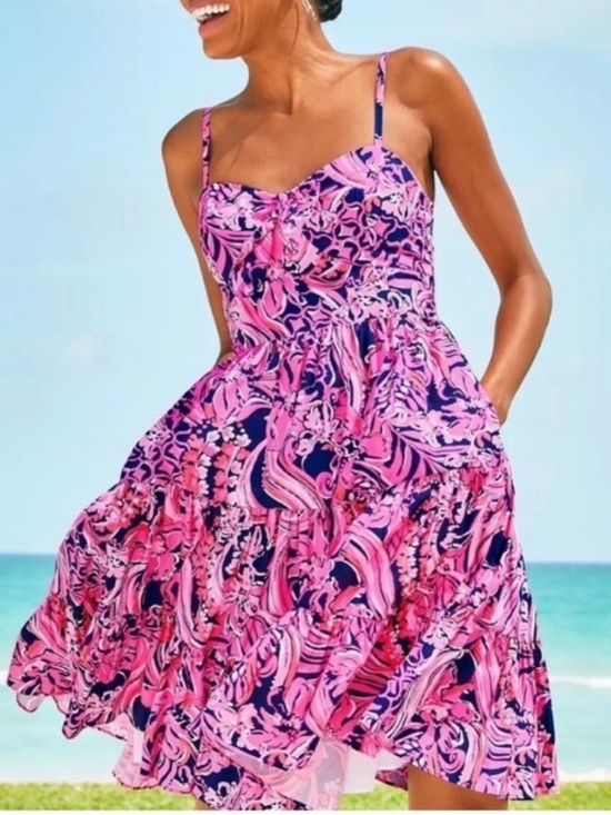 Lilly Pulitzer Dresses & Skirts - Lilly Pulitzer Adalia tiered dress Low Tide Navy Flirty Fins and Feathers